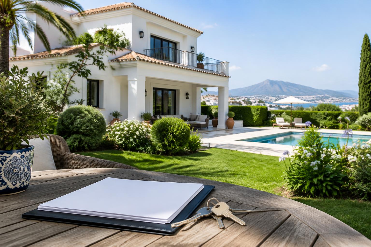 KI-generierte Illustration, kein Foto des konkreten Ereignisses, Gebäudes oder betroffener Personen. SpanienZuhause, 18.10.2026. Motiv: Immobilienbetrug an der Costa del Sol: Anwälte warnen vor falschen Eigentümern