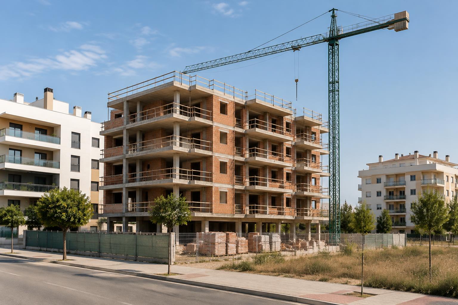 KI-generierte Illustration, kein Foto des konkreten Ereignisses, Gebäudes oder betroffener Personen. SpanienZuhause, 18.10.2026. Motiv: Sevilla: Geschützte Wohnungsprojekte noch deutlich unter 2008 – Fertigstellungen bleiben zurück